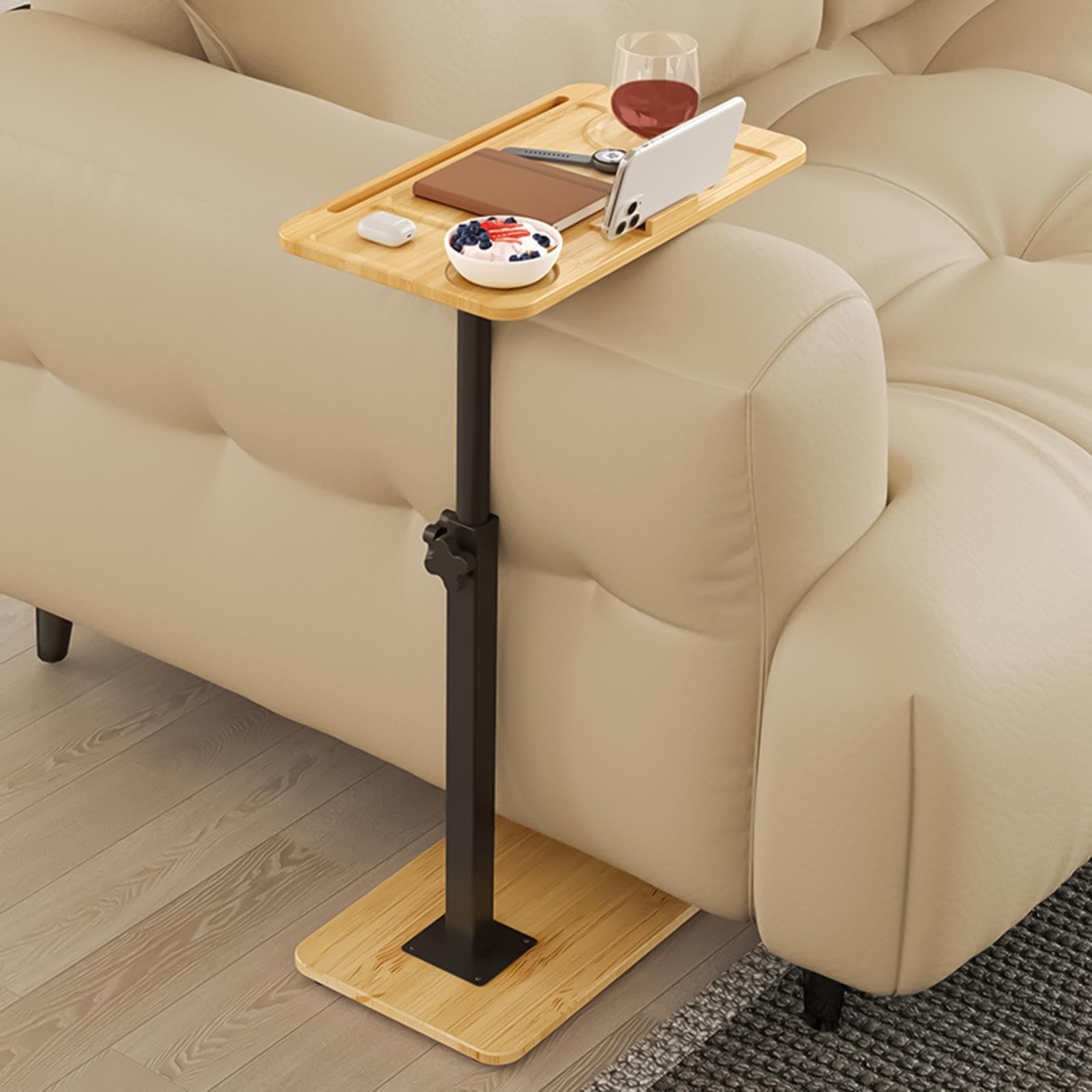 Generico Living Room End Table, Snack Side Table for Bed, Phone Slot Side Tables, Bathtub Storage Side Tables, Adjustable Height C Tables 15.35x9.06x16.93 inches with Phone Slot for Bed