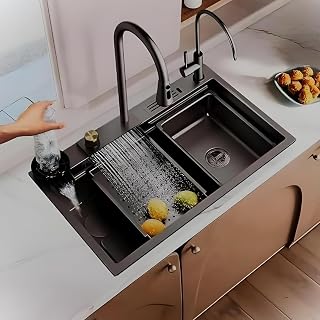 ARQUIN ARQUIN Kitchen Sink 30"x18"x9"Inch Waterfall Sink Single Bowl 304 Grade Stainless Steel with ANTI SCRATCH HONEYCOMB Price In India