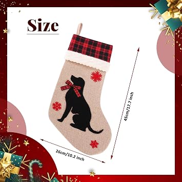 Large Christmas Stockings with Reindeer Snowflake Cat Dog Pattern, 4 Pack 18 Christmas Stockings Burlap Plaid Xmas Stocking Holiday Christmas Decoration Gifts for Family (Traditional, Set of 4)
