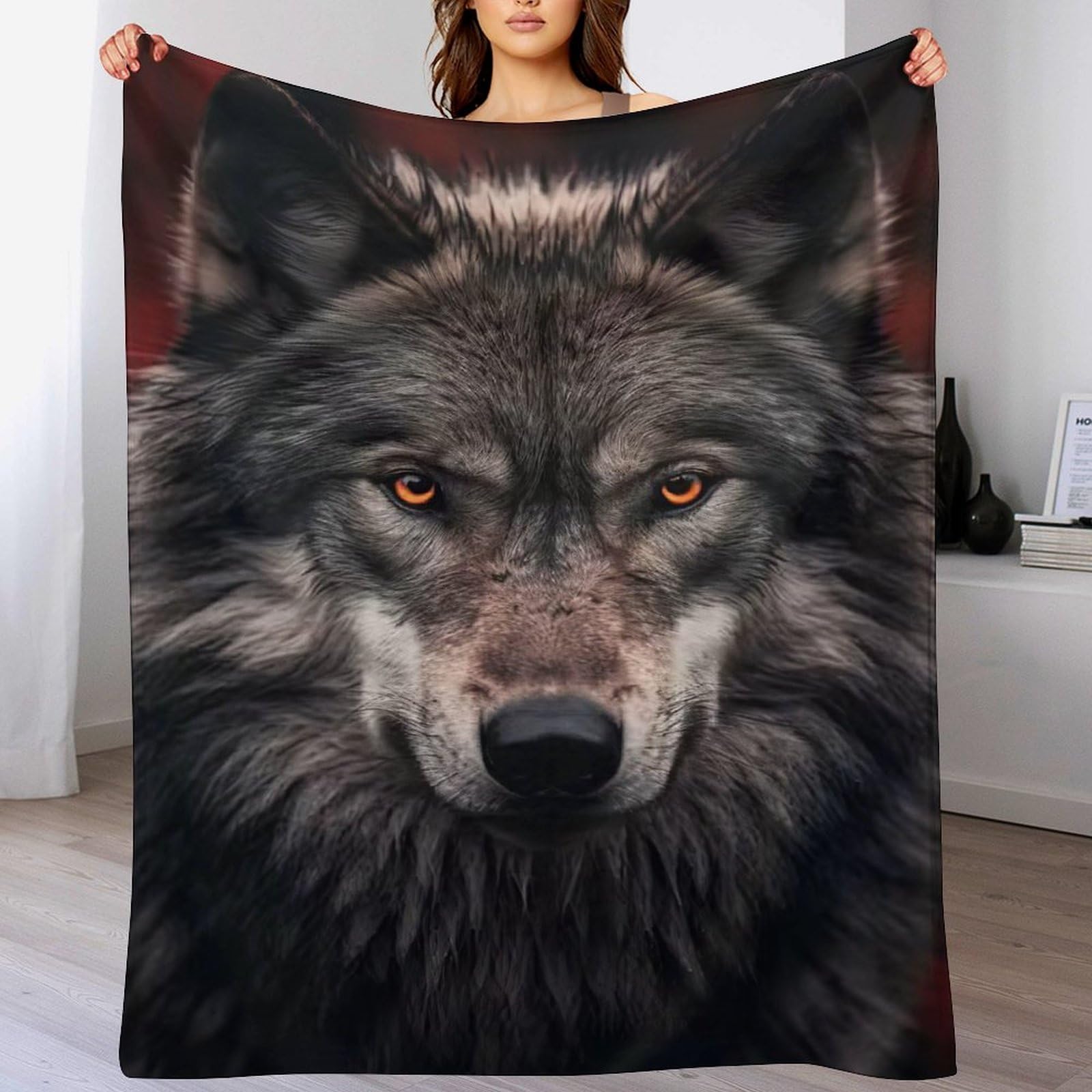 Couverture loup pour voyager et cocooner sur le canapé en flanelle