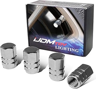 iJDMTOY 4pc Tuner Racing Style Gun Metal Grey Aluminum Tire Valve Caps (Hexagon Shape)