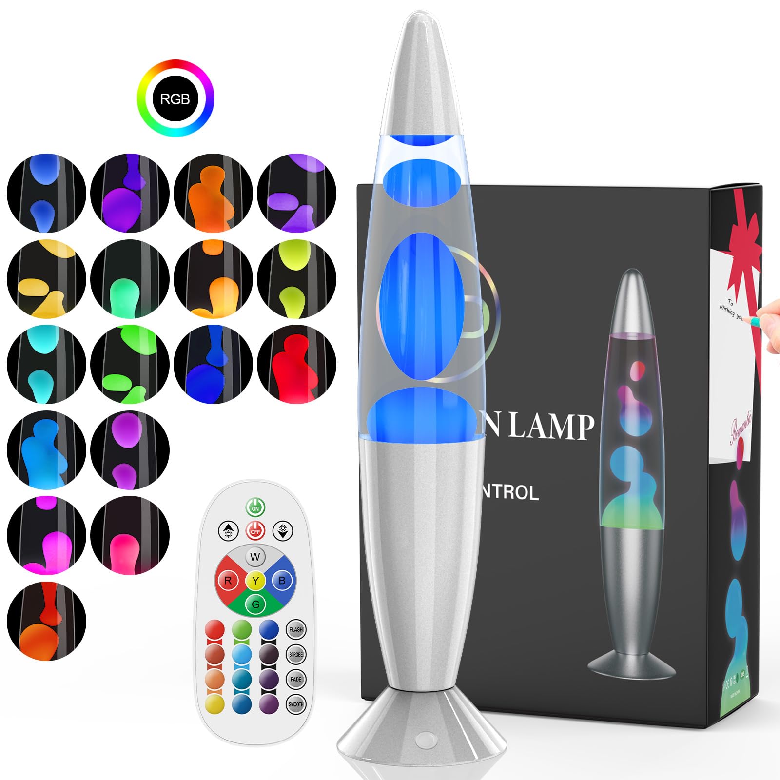 Soarling 16" Lámpara Retro de Movimiento Líquido con 17 Colores y Control Remoto, Luz Multicolor para Dormitorio, Decoración y Regalo