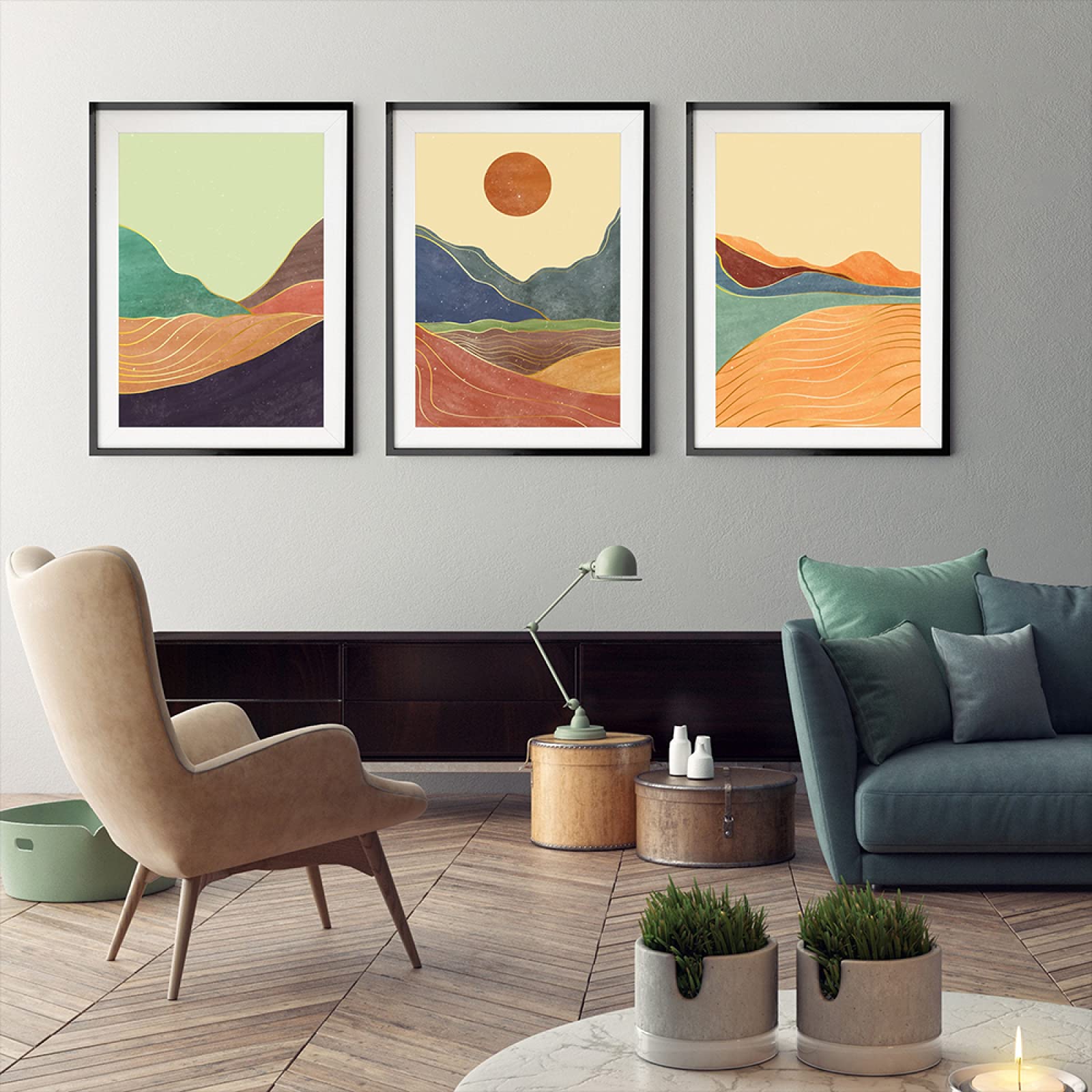 Toile abstrait montagne coucher de soleil pour salon apaisant - 8