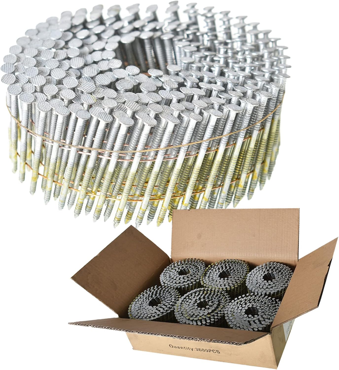 kimllier 3600 Count Coil Siding Nail Full Round Head Wire Collated Coil 1-1/2-Inch x .092-Inch Ring Shank Hot Dipped Galvanized