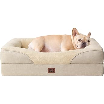 EHEYCIGA Dog Bed, Pet Dog Bed, Washable, Waterproof, Cat Bed, High Resilience, M, Small Dogs, Medium Dogs, Cushion, Removable Cover, Anti-Slip Beige, 29.9 x 20.1 x 6.5 inches 76 x 51 x 16.5 cm