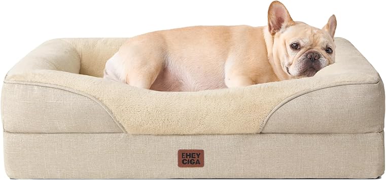EHEYCIGA Dog Bed, Pet Dog Bed, Washable, Waterproof, Cushion, Cats, Bed, Small Dogs, Medium Dogs Beige, 30.9 x 20.1 x 6.5 inches 76 x 51 x 16.5 cm
