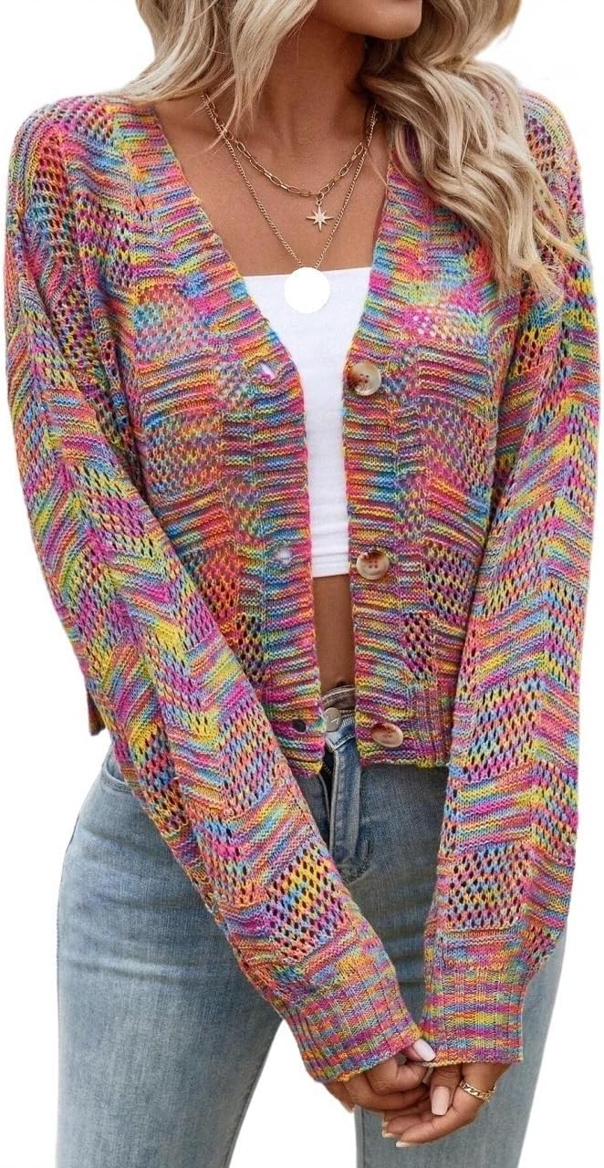 Cardigan for Women V Neck Button Front Drop Shoulder Cardigan Womens Cardigan