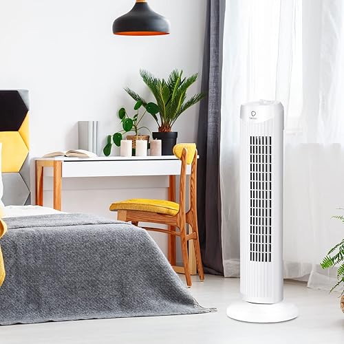 Miniatura 2 de ReunionG Ventilador de torre de 28 pulgadas, ventilador de torre mecánico oscilante con 3 velocidades de viento y mango integrado, ventilador de