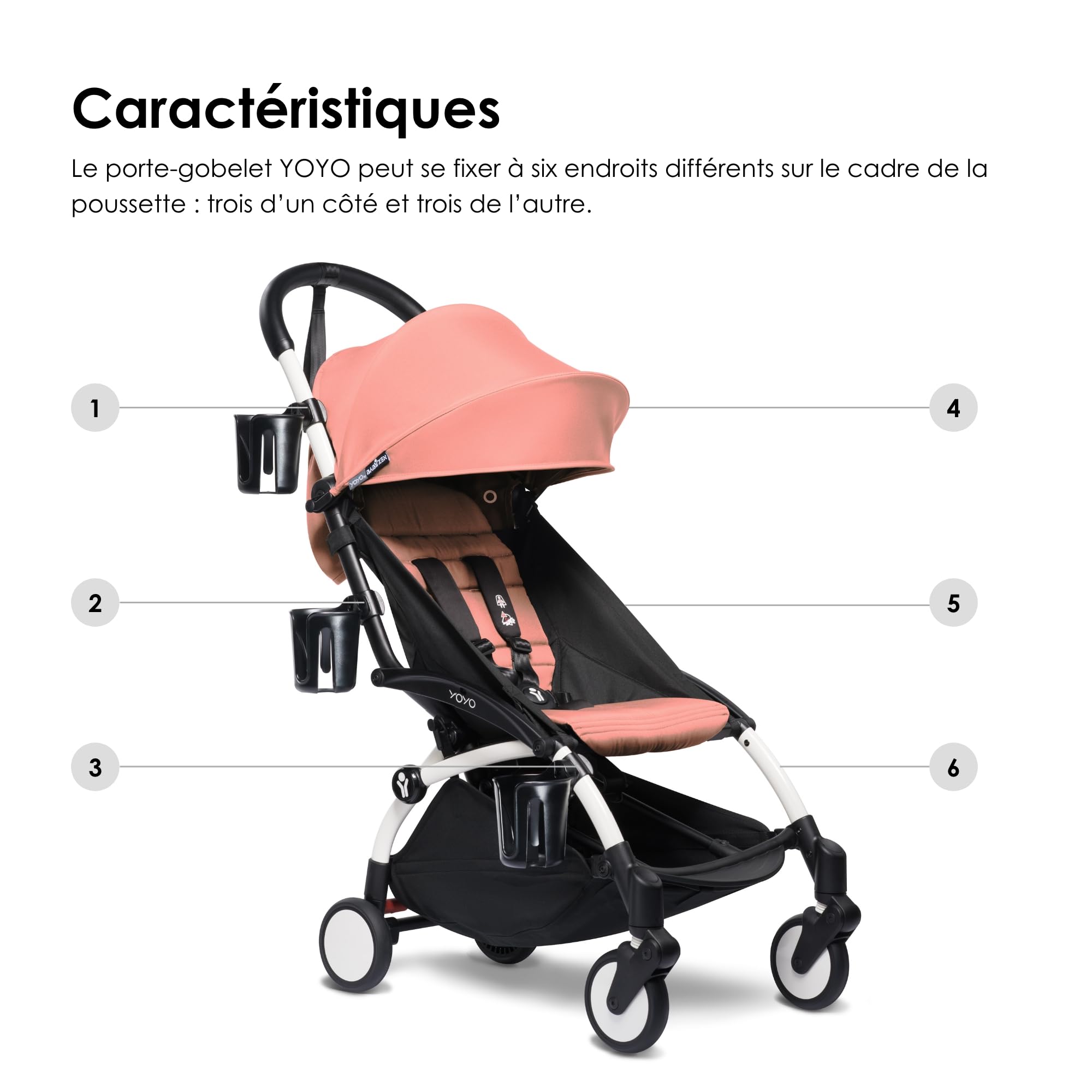 Porte-gobelet YOYO, Noir - Se Fixe à Six Points différents sur Le Cadre de la Poussette YOYO2 - Convient aux Parents et aux Enfants