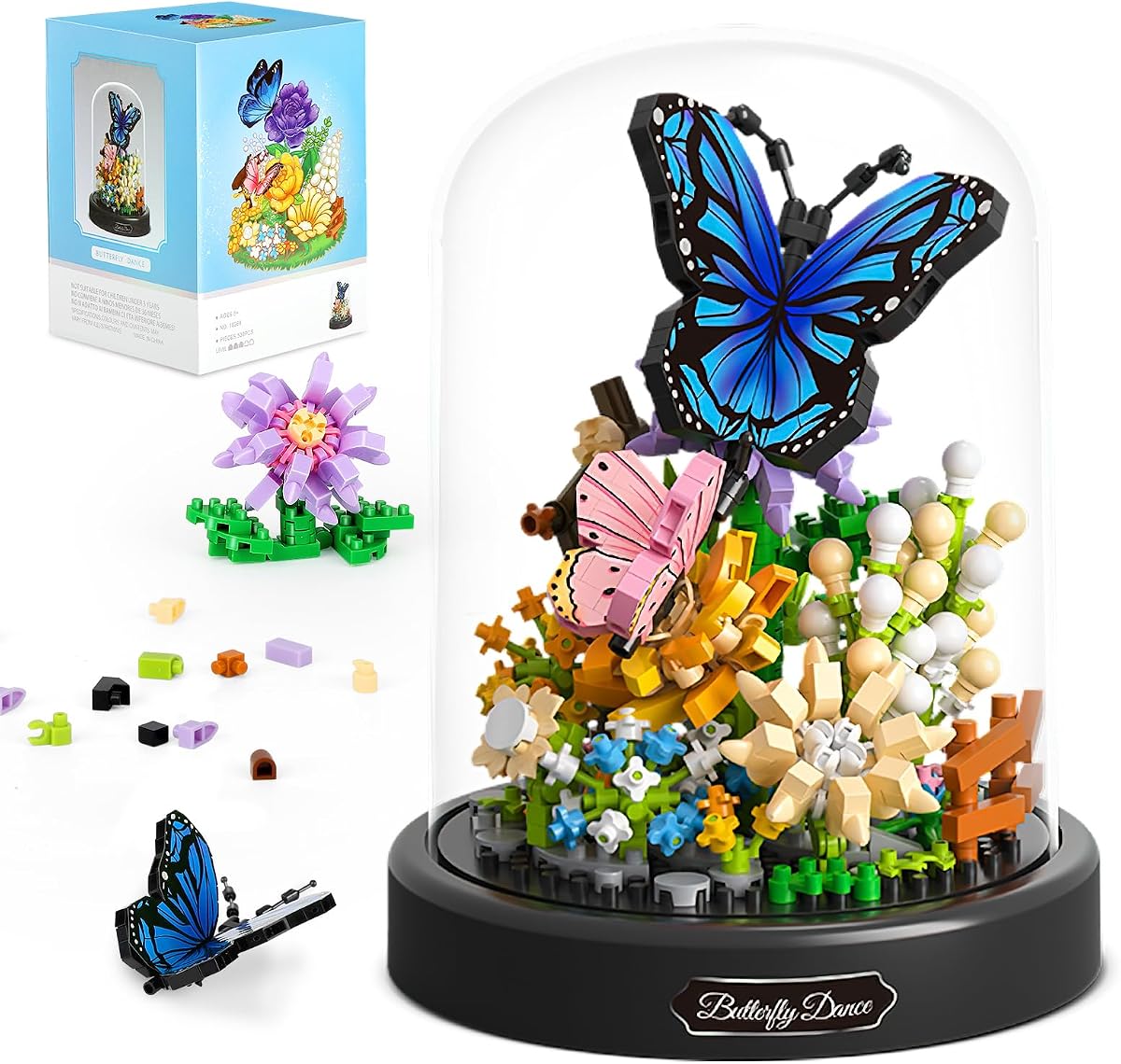QLT QIAOLETONG Kit de construcción de ramo de flores para adultos, 530 piezas de animales, flores, colección botánica, mini juego de bloques de construcción, día de San Valentín para su mamá, mujer, esposa, novia (mariposa)