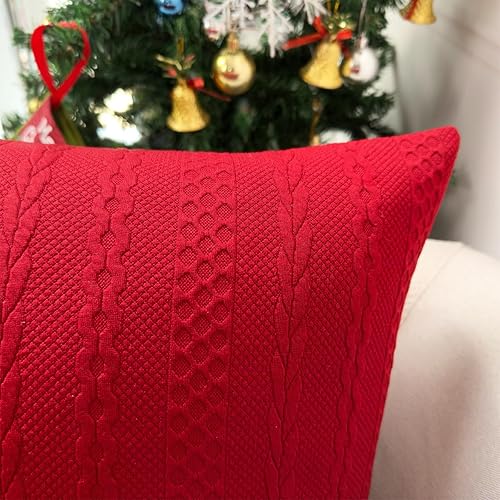 Miniatura 3 de Booque Valley Fundas de almohada rojas navideñas, fundas de cojín decorativas, modernas, trenzadas, ultra suaves, elásticas, para sofá, dormitorio