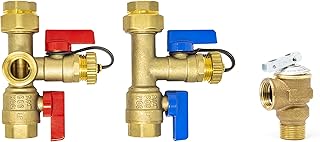 3/4 inch IPS Isolator Tankless Water Heater Service Valve Kit – 3/4'' FNPT X FNPT Thread Brass Isolation Set with Pressure Relief Valve | Pipe Fittings, Supplies & Spare Parts