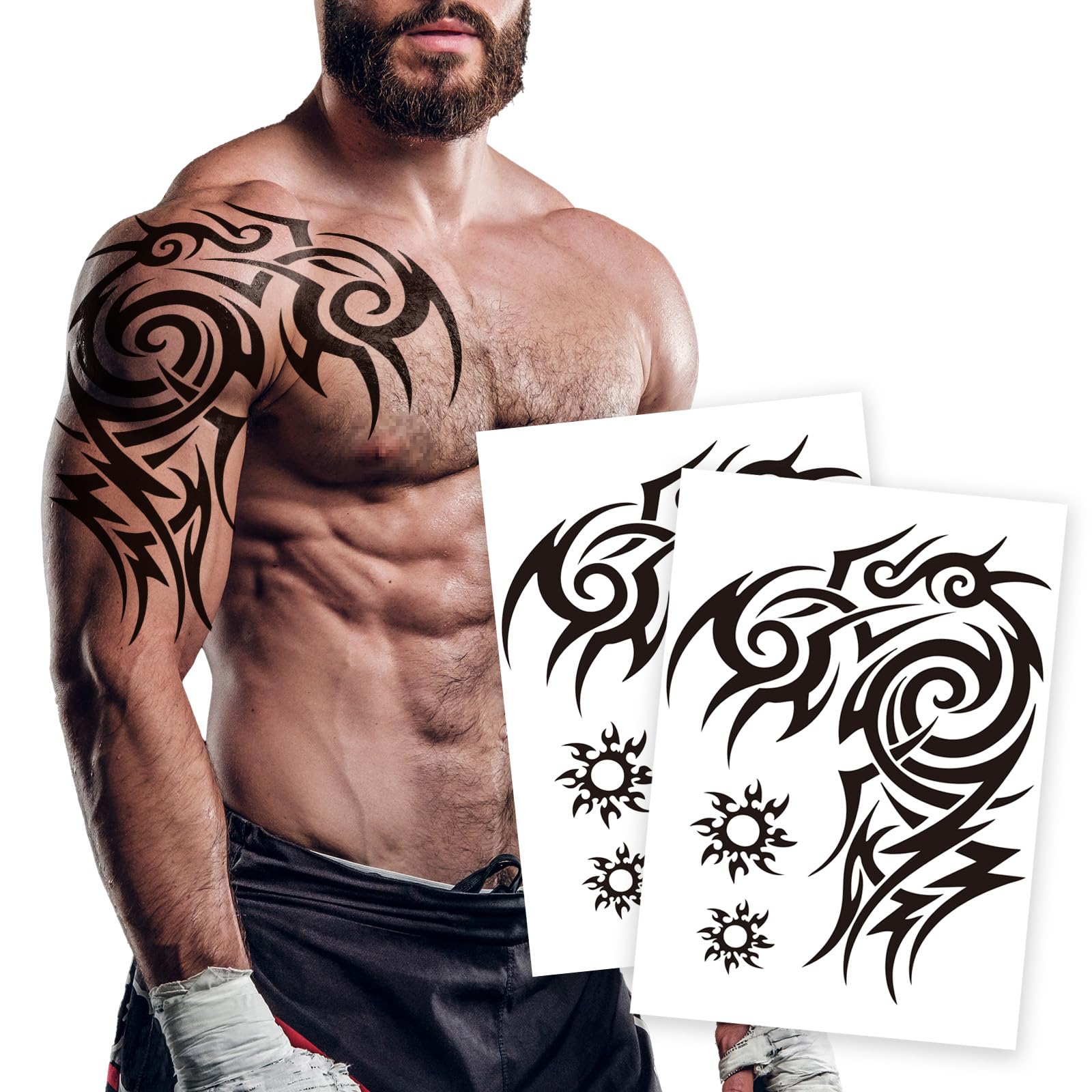 Photo 1 of 2 Sheets Large Totem Temporary Tattoos for Men and Women Waterproof Full Arm Fake Tattoo Stickers Realistic Body Art for Adults Shoulder Chest Back