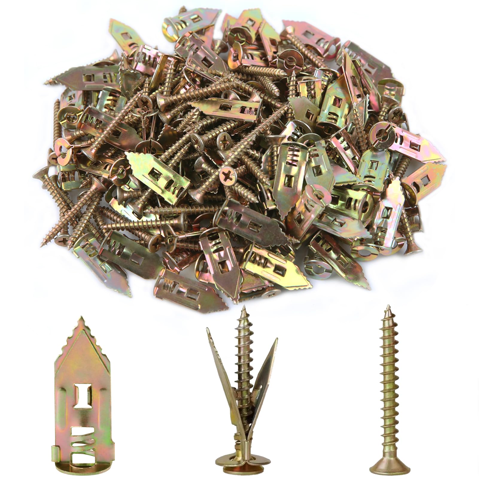 LEONTOOL 200PCS ancrages autoperceurs pour cloisons sèches avec kit de vis, pas de perceuse ni de trous dans le mur pour TV, étagère, carbénet, rideaux