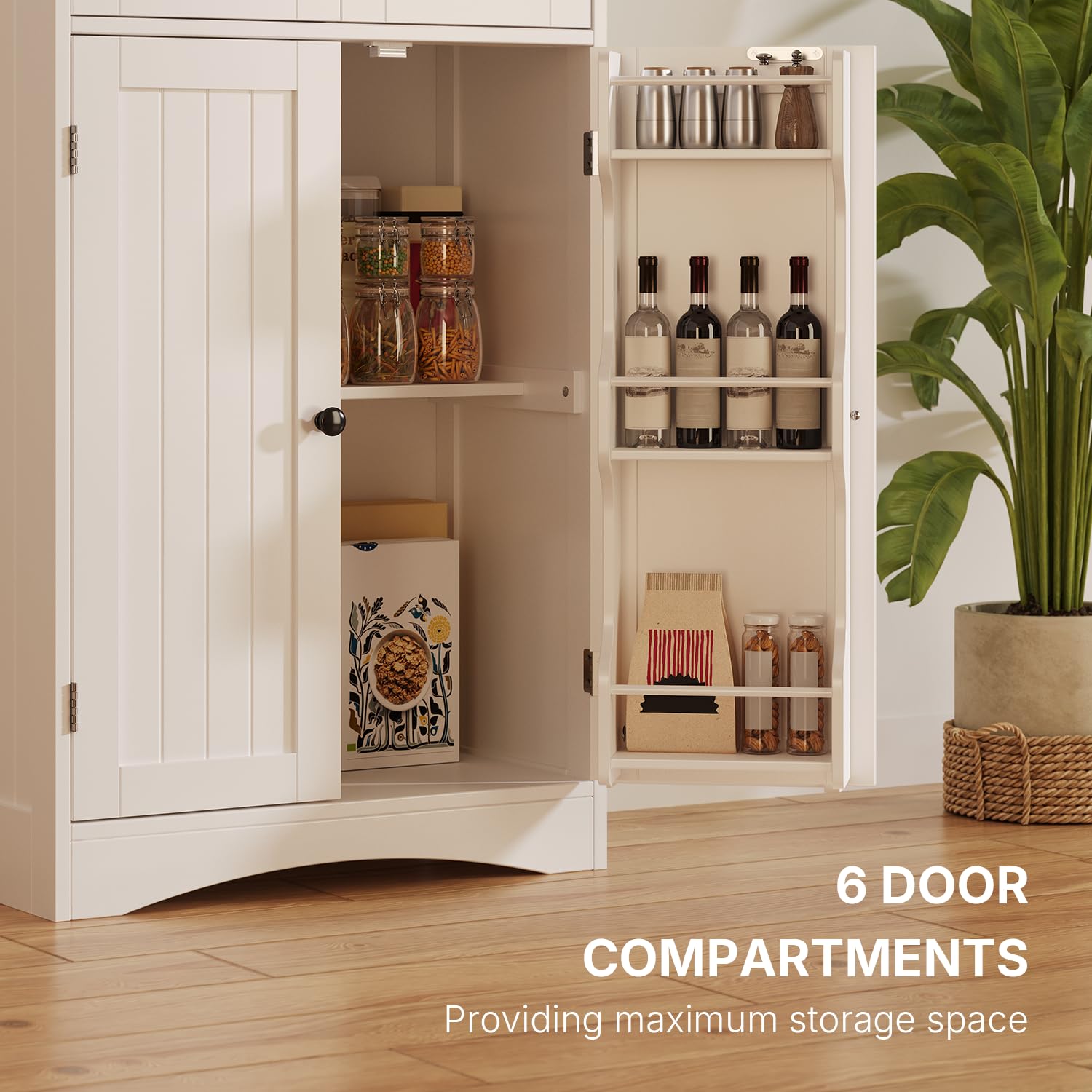 Multifunctioneel keukenbuffet, 138 cm, sideboard met lade, planken en verstelbare planken, sideboard met kantelbeveiliging, ideaal voor keuken, eetkamer en woonkamer (wit naturel MDF