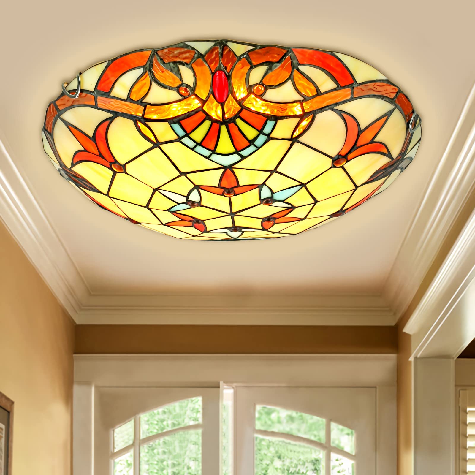 Lampa sufitowa LED z efektem witrażu, wpuszczana lampa do salonu, sypialni, kuchni, korytarza, łazienki, ciepła biel, 3000 K, 40 cm (średnica 30 cm)