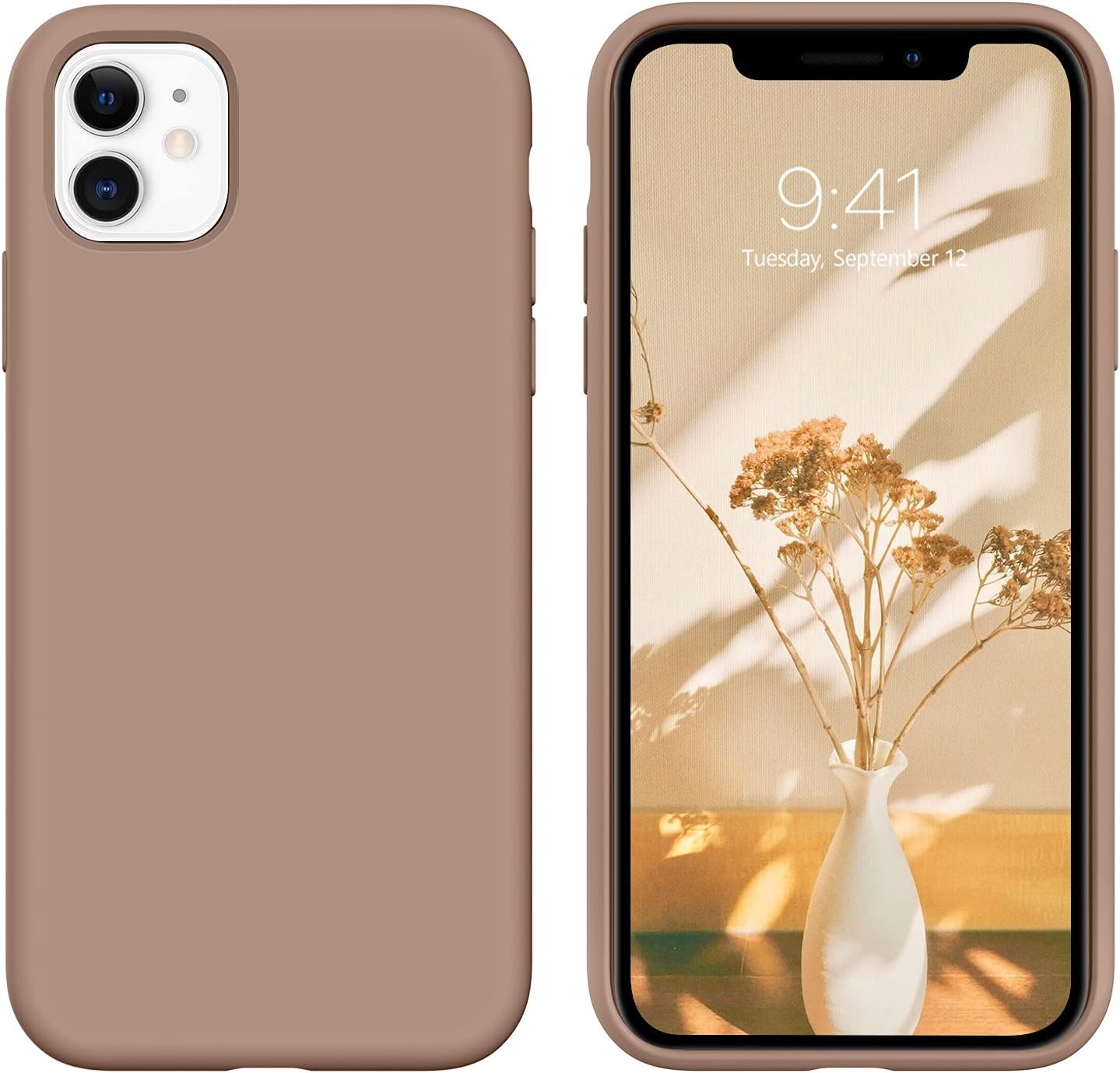 GUAGUA Compatible with iPhone 11 Case Liquid Silicone Soft Gel Rubber Slim Microfiber Lining Cushion Texture Cover Shockproof Protective Anti-Scratch Case for iPhone 11 6.1 Inch 2019 Khaki