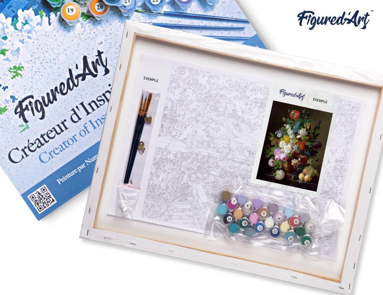 Figured'Art Paint by Numbers for Adults with Frame Jan Frans Van Dael - Vase of Flowers 16"x20" - Craft Art Painting DIY Kit Canvas Already Stretched on a Wooden Frame