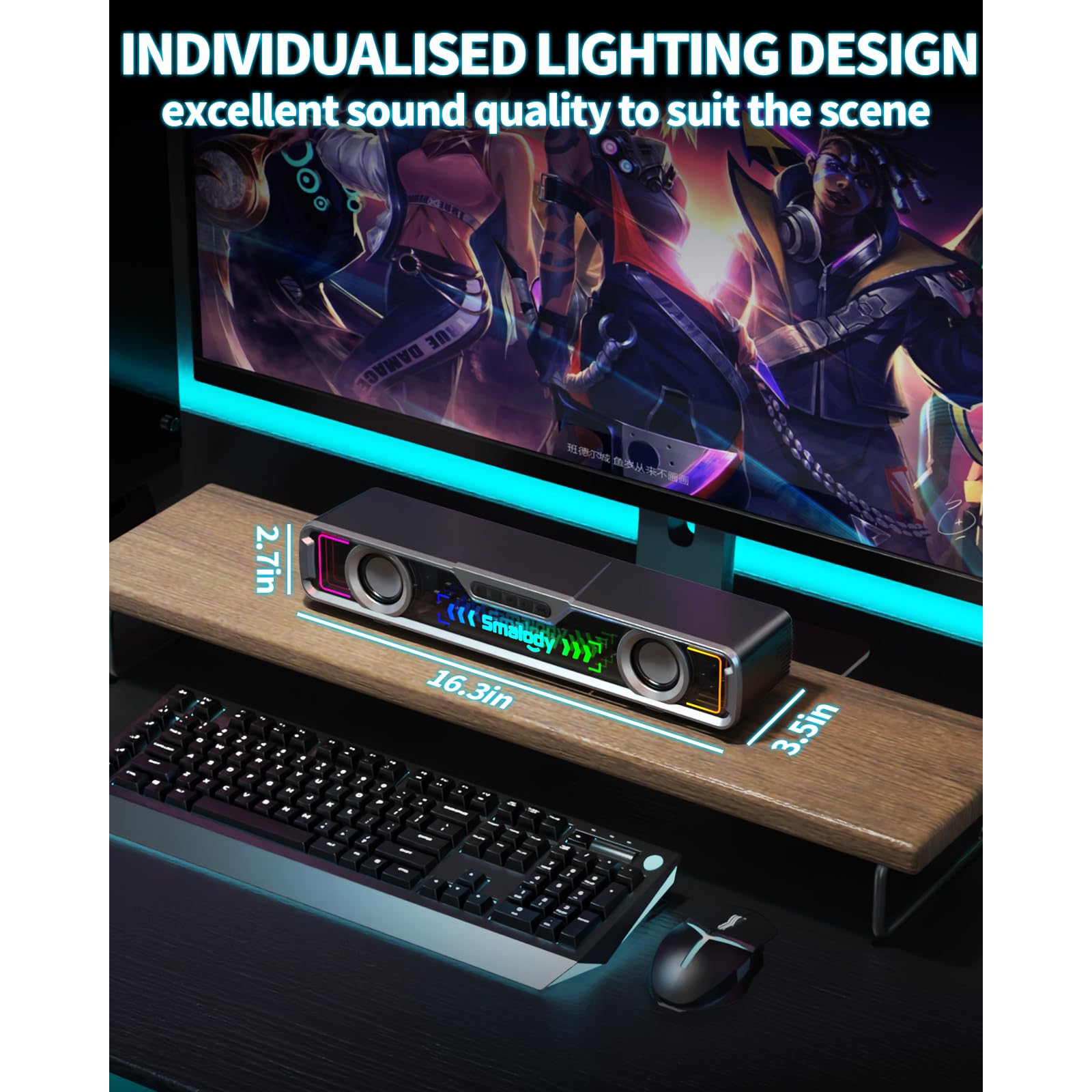 Smalody Altoparlanti per PC, altoparlante da gioco con luci LED, soundbar USB, altoparlante per computer, altoparlante multimediale perfetto per giochi per PC, desktop, computer, laptop