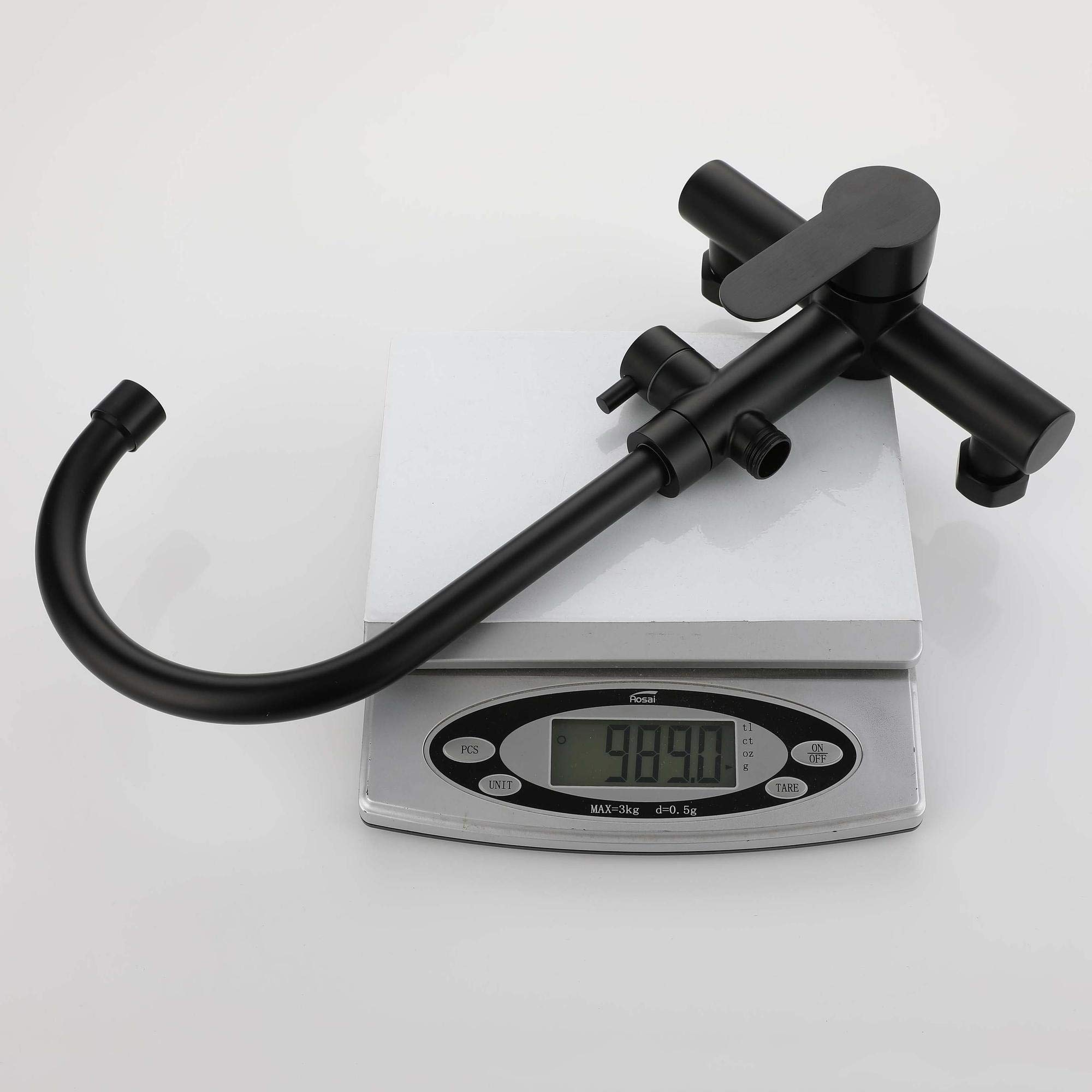 HomeLava Grifo Cocina Pared con Pistola, Grifo de Cocina Negro, Mezclador Cocina de Acero Inoxidable 304 con Caño Alto Giratorio de 360°, Grifo de Agua Fría y Caliente