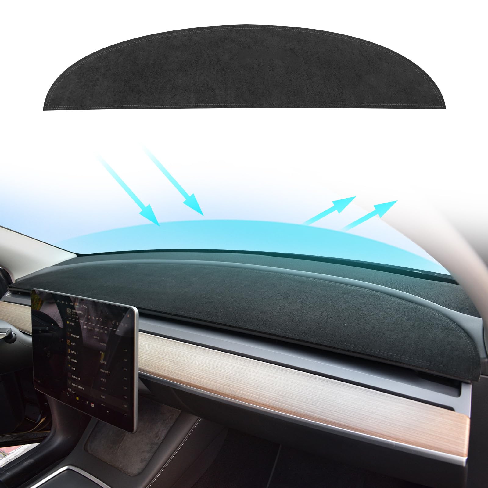 MASHA Dashboard Cover for Tesla Model 3/Y, Flannel Dashboard Pad Dash Mat Compatible with Tesla Model Y Model 3 2017-2021 2022 2023 Dashboard Decorative Interior Auto Accessories