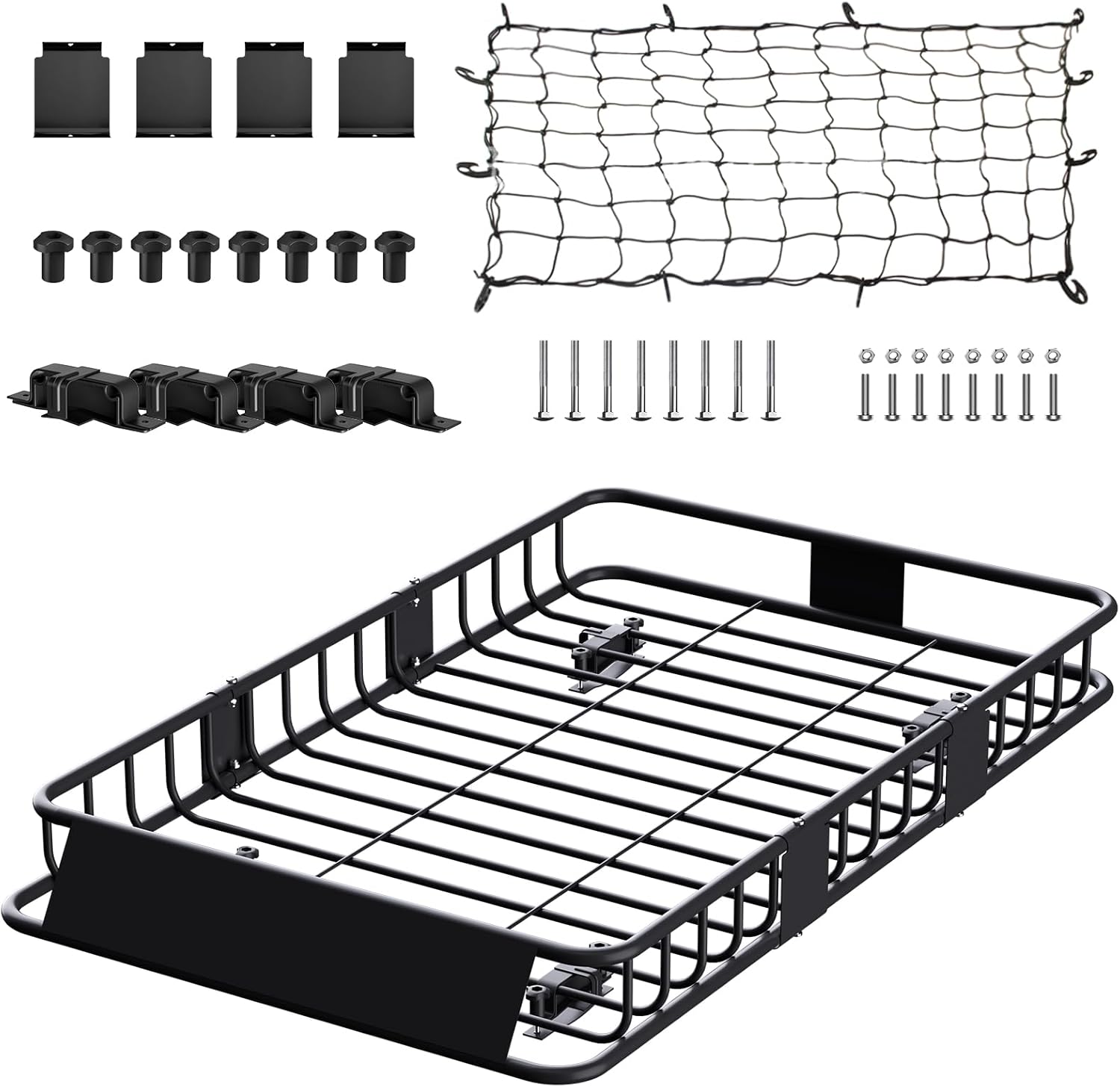 FORWODE 250LBS Universal Roof Rack Basket, 64"x39"x6" Rooftop Cargo Carrier Rack, Rust-Proof Roof Cargo Basket with Cargo Net