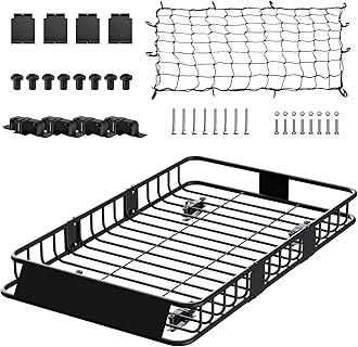 FORWODE 250LBS Universal Roof Rack Basket, 64"x39"x6" Rooftop Cargo Carrier Rack, Rust-Proof Roof Cargo Basket with Cargo Net