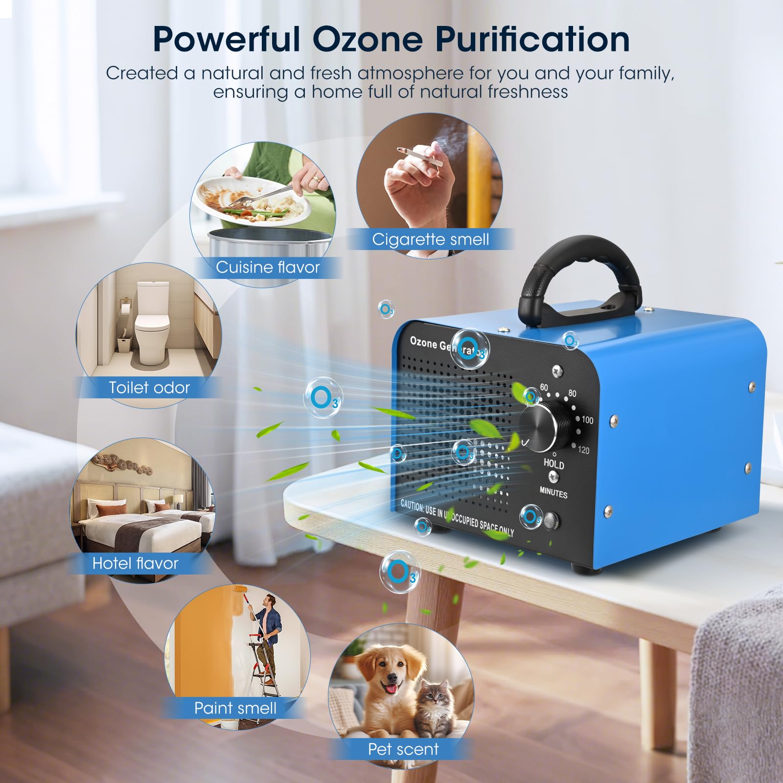 Generatore di Ozono Professionale 60000 mg/h, ozonizzatore industriale, Ozonizzatore Purificatore d'Aria Ozono con timer da 120 minuti, 300㎡ O3 Macchina Ozono per Casa Ambienti, Auto, Uffici, Hotel