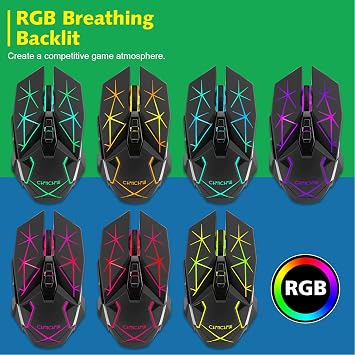 Rechargeable Wireless Gaming Mouse with Light Up, 3200 DPI for PC Computer | 7 Buttons, 4 Levels of DPI, Dynamic RGB LED, Side Buttons, 2.4G Wireless, Long Charging Wire Mouse for Laptop Desktop Win Mac