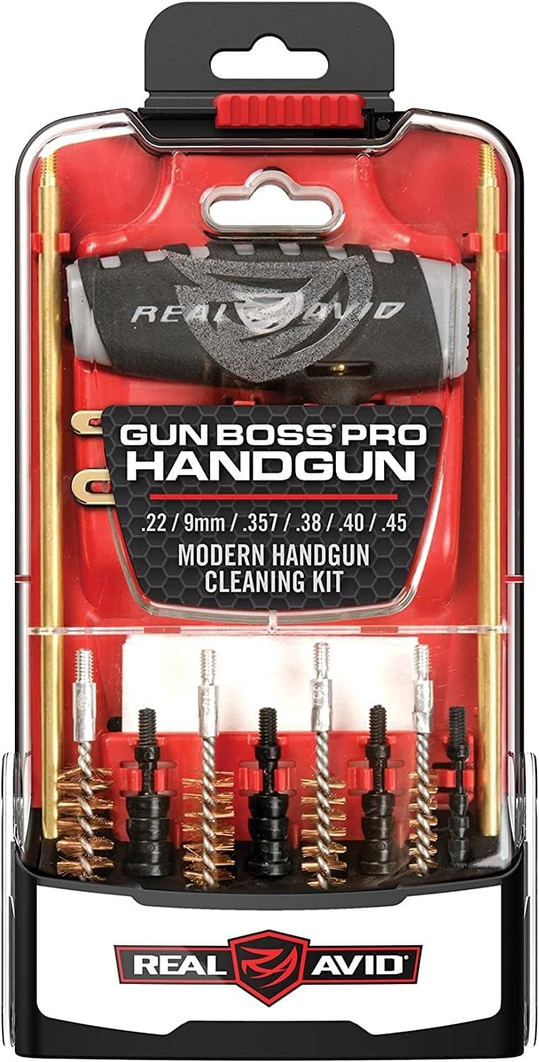Real Avid PRO Handgun Cleaning Kit | Premium Pistol Cleaning Kit with Brass Cleaning Rod, Bore Brushes, Gun Cleaning Jags & Gun Cleaning Patches | For .22 .357 9MM .38 .40 .44 & .45 Caliber Handguns