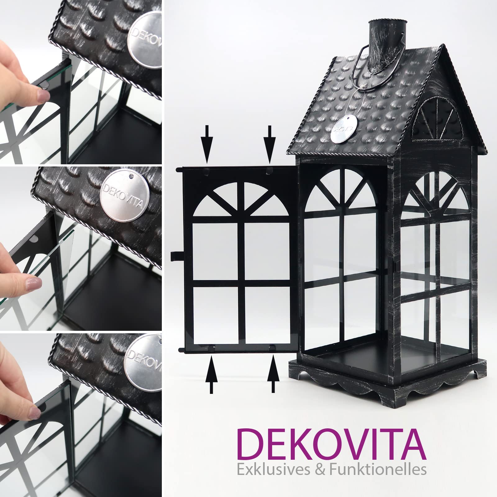 Dekovita 2er-Set Metall-Laterne 35cm/50cm - Gartenlaterne mit Glas-Scheiben - Windlicht Lichthaus Deko-Laterne