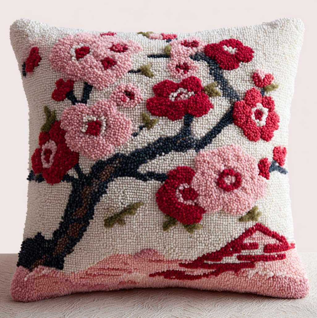 AxiangziK Latch Hook Cushion Kit 43x43cm,Plum Blossom Branches