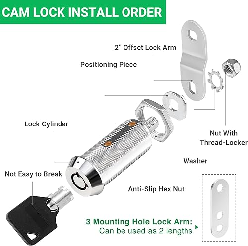 Miniatura 4 de Paquete de 10 cerraduras de gabinete con llaves, cerraduras de almacenamiento para RV de 1-1/2" con llave similar, cerraduras para puerta de Cromo -