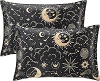 Vista 1 de EXQ Home - Funda de almohada de satén para cuidar el cabello y la piel, tamaño estándar, de seda con estampado negro, juego de 2 fundas con cierre