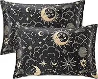 EXQ Home Fronha de cetim para cabelo e pele Queen - fronhas de seda com estampa preta, pacote com 2, 51 x 76 cm - conjunto de 2 fronhas de cetim com fecho de envelope, presentes para mulheres e homens