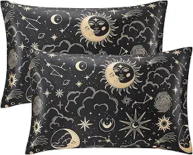 EXQ Home Fronha de cetim para cabelo e pele Queen - fronhas de seda com estampa preta, pacote com 2, 51 x 76 cm - conjunto de 2 fronhas de cetim com fecho de envelope, presentes para mulheres e homens