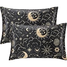 EXQ Home Satin Pillowcase for Hair and Skin Queen - Black Printed Silk Pillow Cases 2 Pack 20x30 inches - Satin Pillow Cases Set of 2 with Envelope Closure, Gifts for Women Men