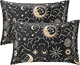 EXQ Home Satin Pillowcase for Hair and Skin Queen - Black Printed Silk Pillow Cases 2 Pack 20x30 inches - Satin Pillow Cases Set of 2 with Envelope Closure, Gifts for Women Men