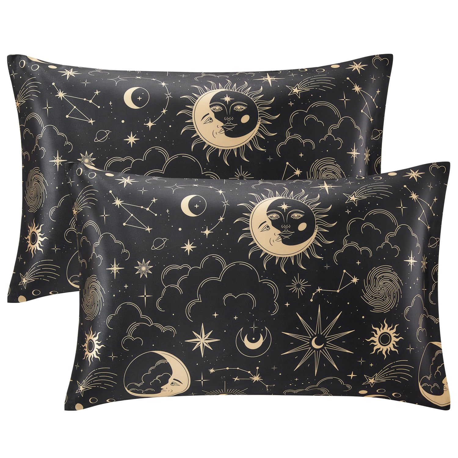 EXQ Home Satin Pillowcase for Hair and Skin Queen - Black Printed Silk Pillow Cases 2 Pack 20x30