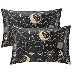 EXQ Home Satin Pillowcase for Hair and Skin Queen - Black Printed Silk Pillow Cases 2 Pack 20x30
