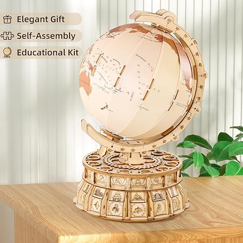 Miniatura 4 de MIEBELY Rompecabezas de madera 3D para adultos con carga USB, caja de música con globo iluminado, kit de construcción de modelos de madera LED con