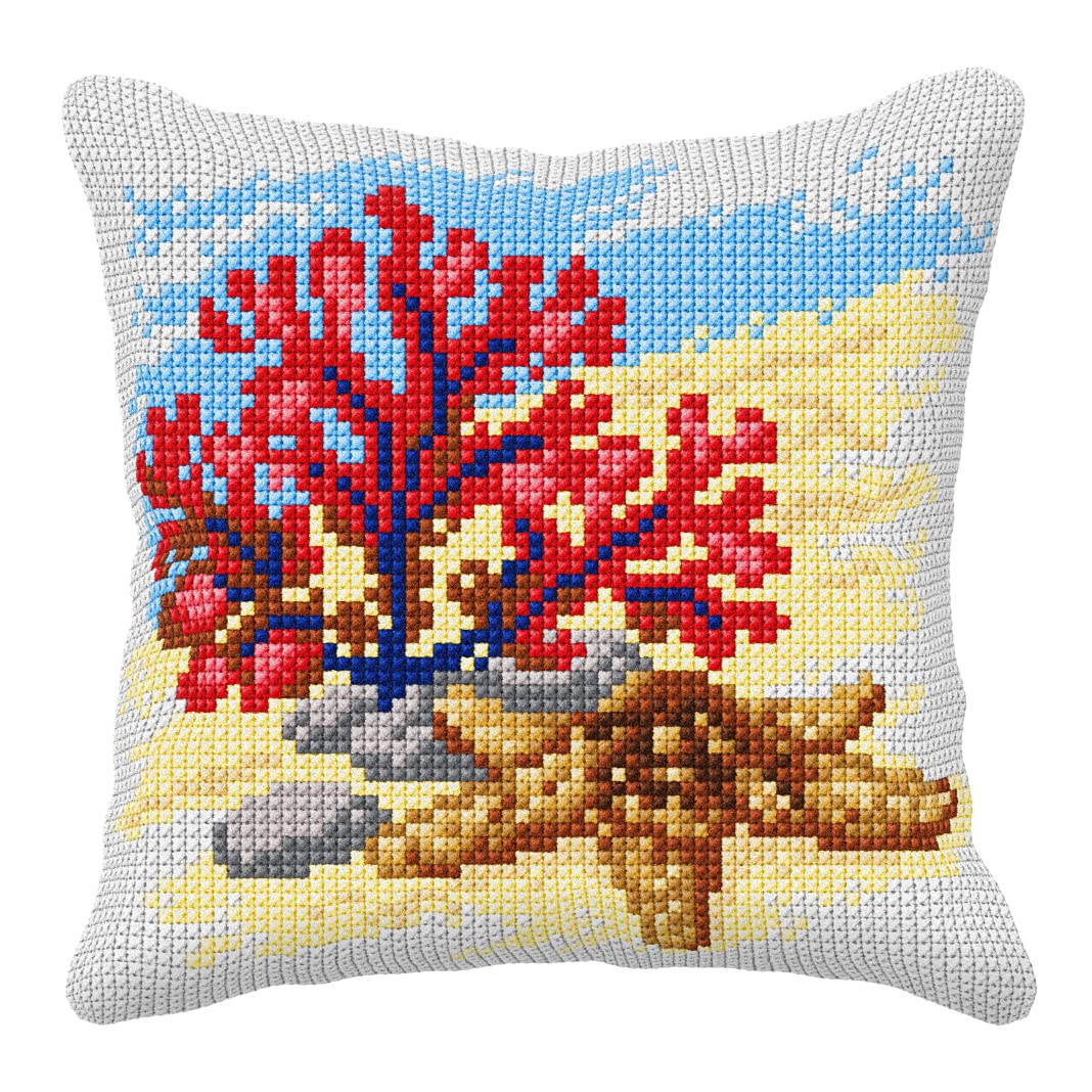 Coussin point de croix 40 x 40 cm canevas mer à broder soi-même