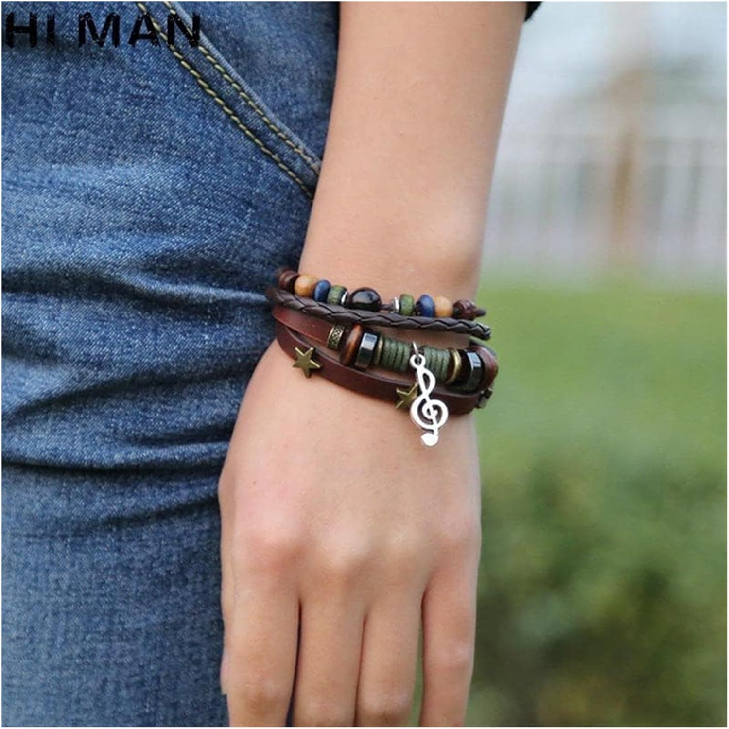 Bracelets Men's Bracelets Women Gift Vintage Punk Multilayer Leather Bracelet Fashion Note Accessories Beads Charm Wrap Adjustable Wristband Beaded