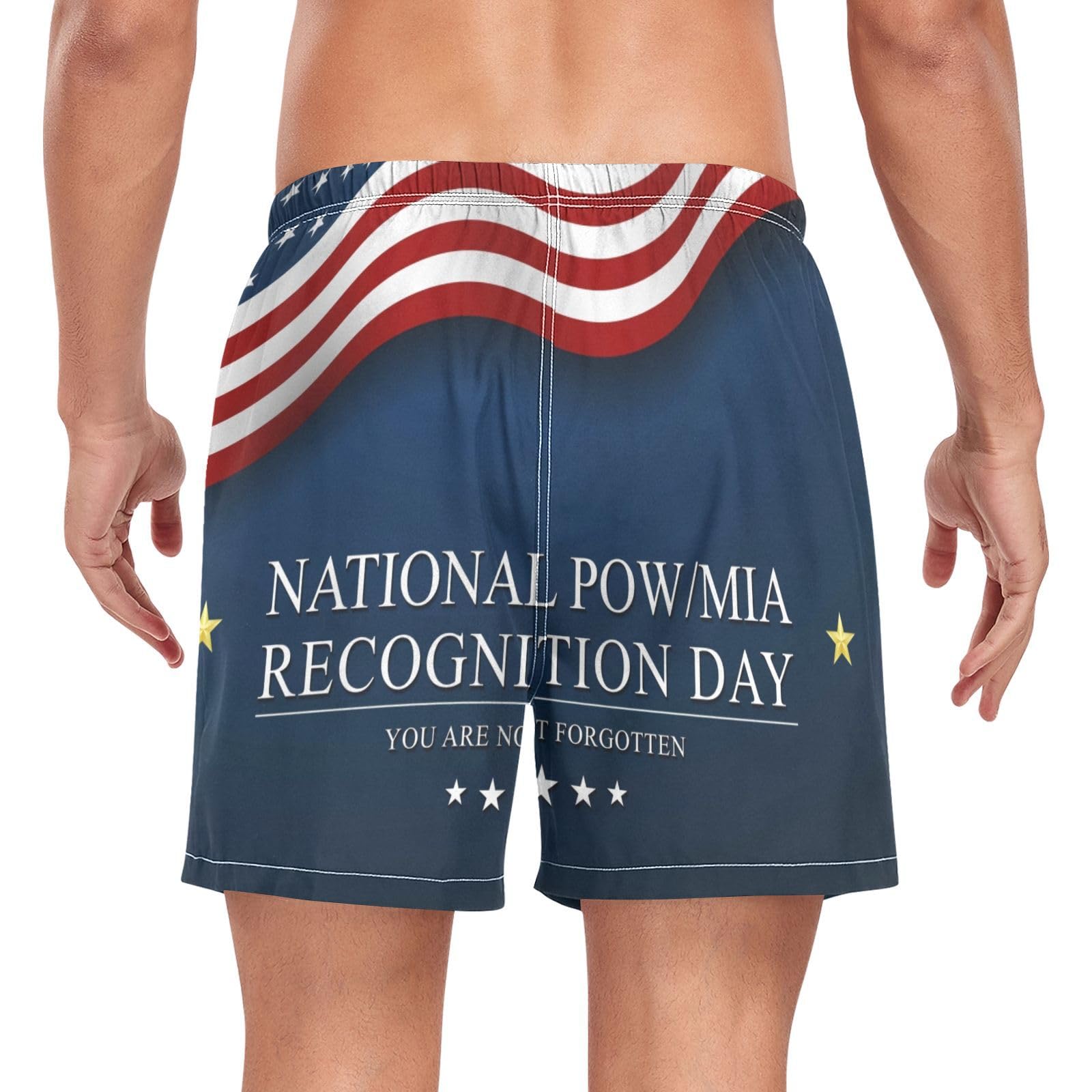 National Pow Mia Recognition Day BlueSwimming Shorts for Men Men's Double Layer Running Shorts with Compression Liner and Pockets Swimwear Lightweight Multi