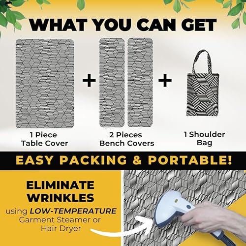 Miniatura 2 de RNOONY - Cubierta de mesa de picnic de 8 pies de poliéster con fundas para banco, resistente al viento y al agua, mantel perfecto para regalos de