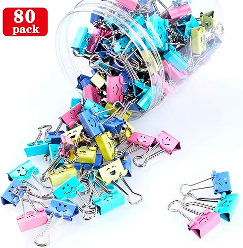 Vista 3 de Paquete de 80 clips para carpeta, clips de papel Limque con cara sonriente hueca de colores, 80 clips de tamaño surtidos, para oficina, regalos