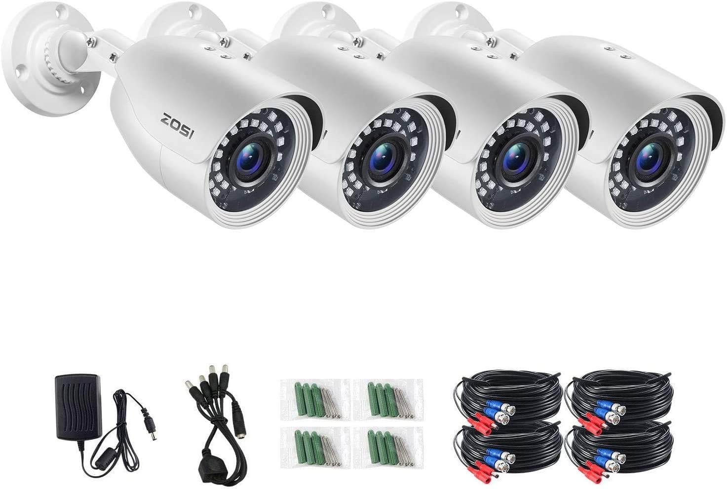 ZOSI 4 Pack 2MP 1080p 1920TVL HD-TVI Security Camera Weatherproof Outdoor Indoor,24PCS LEDs,80ft Night Vision Surveillance CCTV Bullet Camera (Renewed)