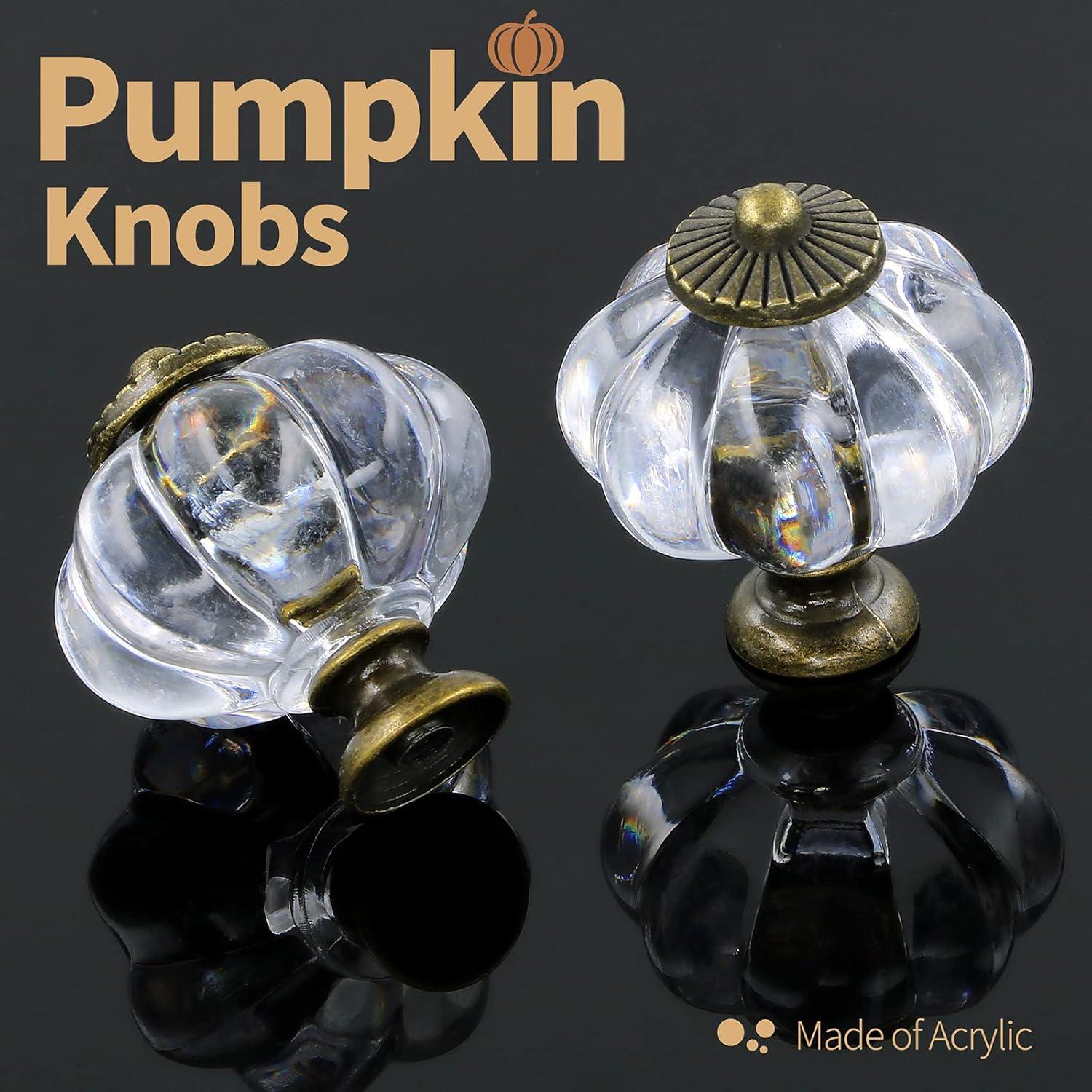 Clear Pumpkin Knobs 12 Pack Cabinet Knobs Vintage Drawer Pulls - Antique Dresser Pulls with Screws for Closet Drawer Cupboard Cabinet and DIY Home Project