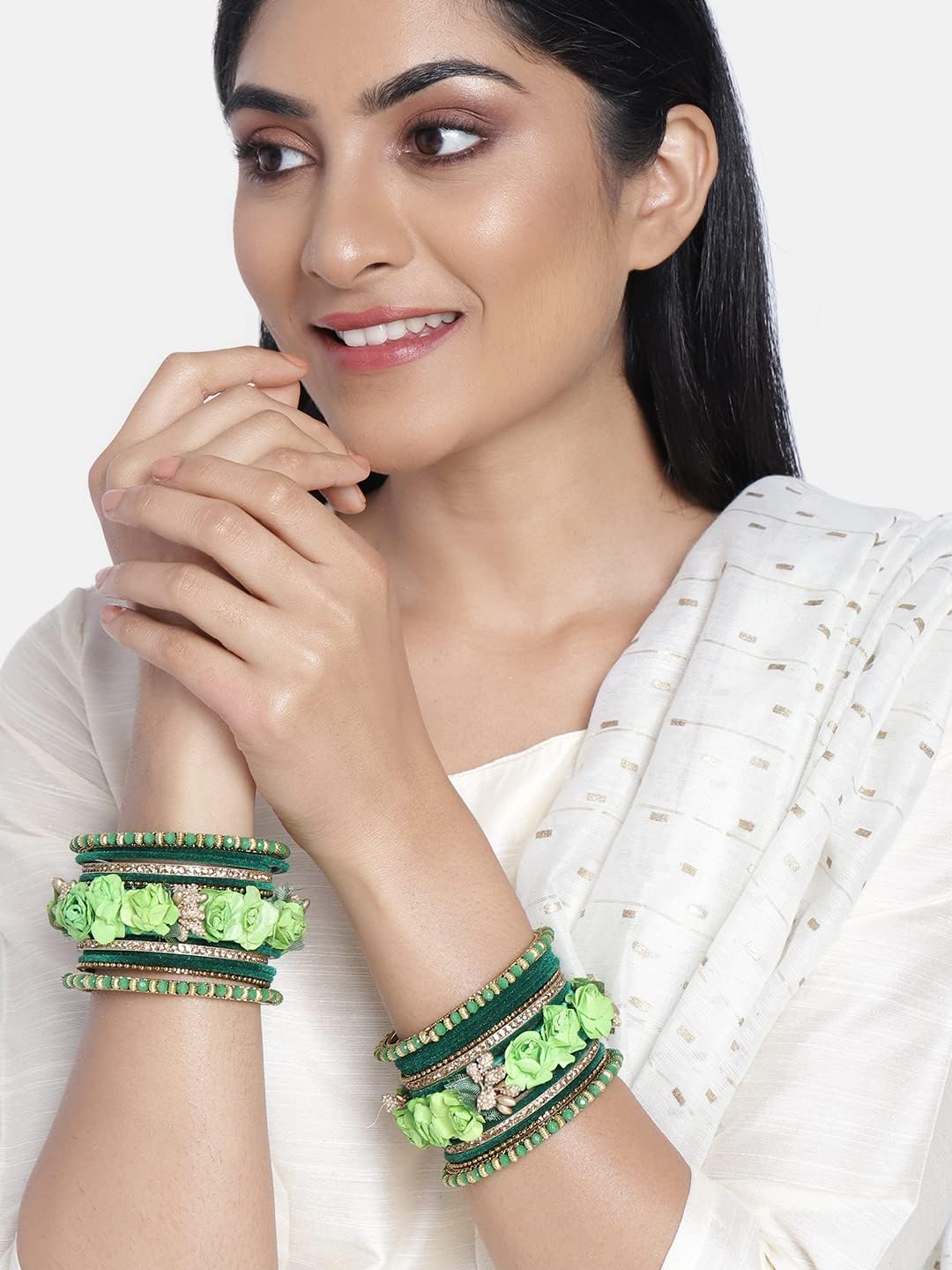 Aheli Blue Floral Chuda Chura Bangle Set Indian Traditional Bollywood Wedding Fashion Jewelry Gift for Women 2.6 Inch - Image 2