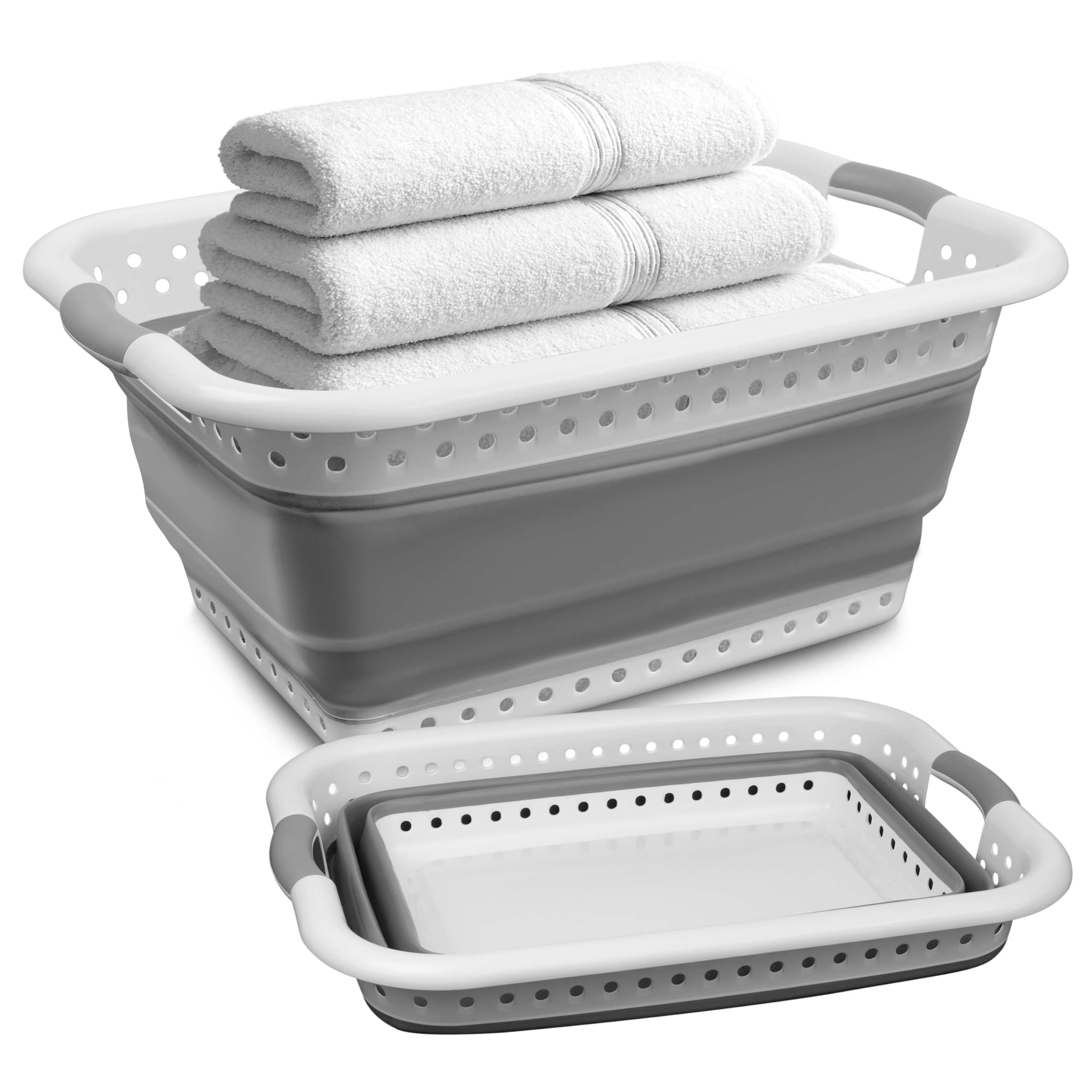 Collapsible Plastic Laundry Basket, Foldable Pop Up Storage Organizer, Portable Washing Tub, Space Saving Basket (Collapsible Laundry Baskets)